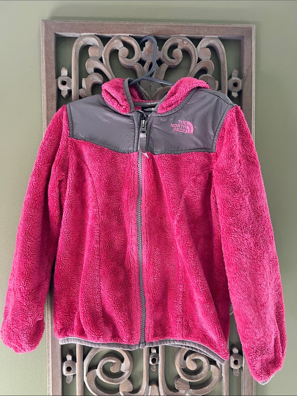 The North Face Toddler Girls Hot Pink Gray Fuzzy Zip Up Jacket Sweatshirt Sz 6